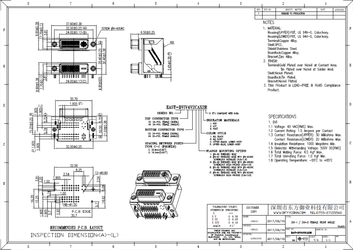 EAST-DVIV4V2CAX2R 双层DVI24+5上+24+1下 H20.40mm全包屏蔽外壳