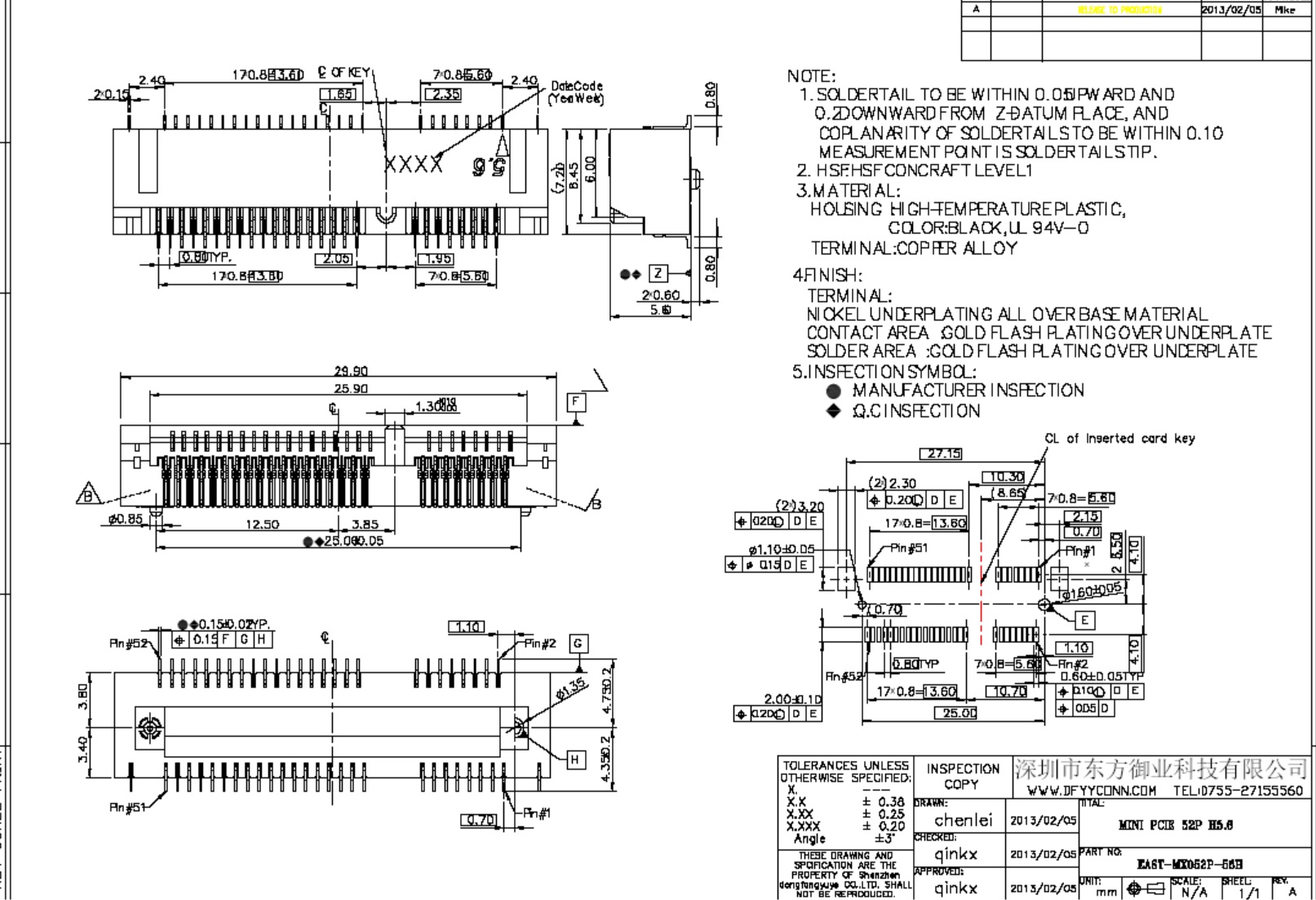 EAST-MX052P-56H MINI PCIE 52P H5.6